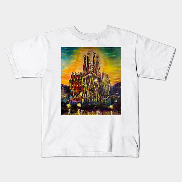 Barcelona. Sagrada Familia. Sunrise Kids T-Shirt by NataliaShchip